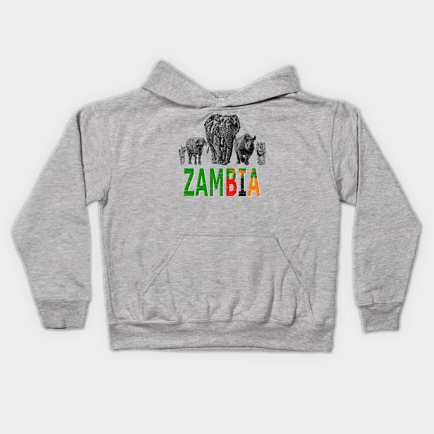 Big Five of Zambia for Wildlife Fans Kids Hoodie by scotch